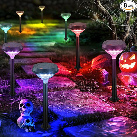 Linkind Solar Pathway Lights 8 Pack, Color Changing Halloween Decorations Outdoor Waterproof, Multicolor+Warm/Cool White Solar Lights for Walkway Pathway Yard Garden Landscape-VerdiqueGarden