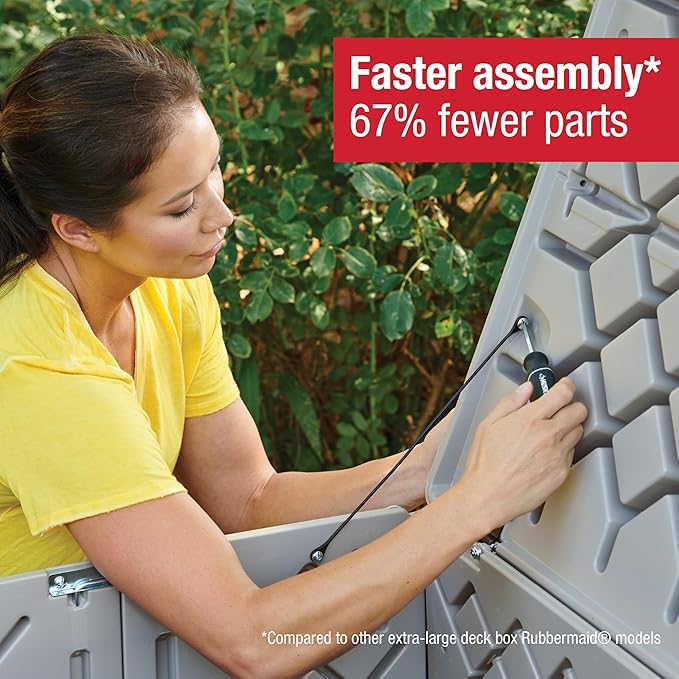 Rubbermaid Extra Large Resin Outdoor Storage Deck Box (134 Gal), Weather Resistant, Gray, Deck Organization for Home/Backyard/Pool Chemicals/Toys/Garden Tools/Porch/Patio Cushions-VerdiqueGarden