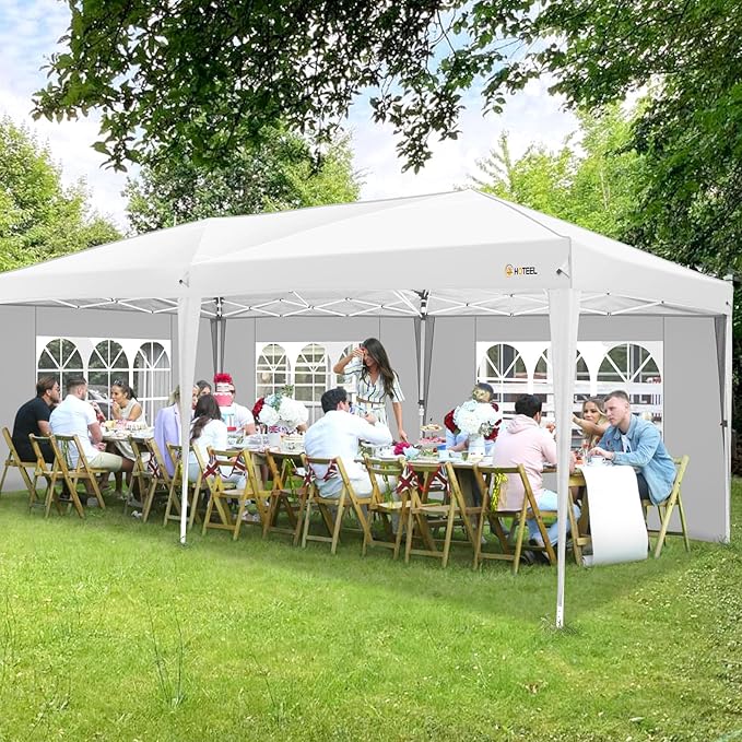 HOTEEL 10x20 Pop up Canopy with Sidewalls, One Push Outdoor Tents for Parties Waterproof Canopy Tent with Reinforce Rod, Easy Setup Event Tent with Sandbag for Backyard, Camping, Wedding, White-VerdiqueGarden