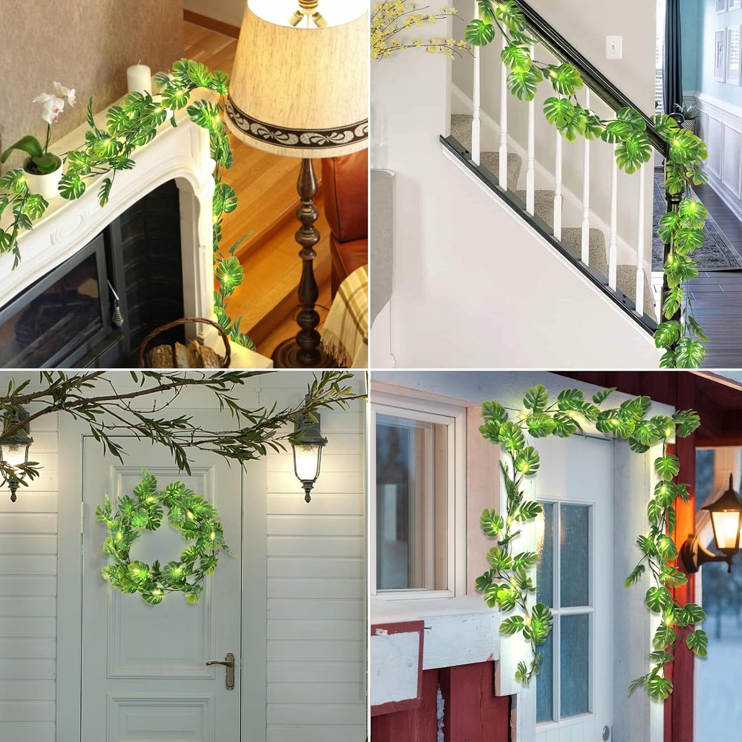 RECUTMS Artificial Monstera Leaf Vines Whit Light 2Pcs, 5.9FT Fake Hanging Ivy Plant Faux Tropical Palm Leaves Greenery Vine Garland Indoor Outdoor Garden Porch Patio Jungle Luau Birthday Party Décor-VerdiqueGarden