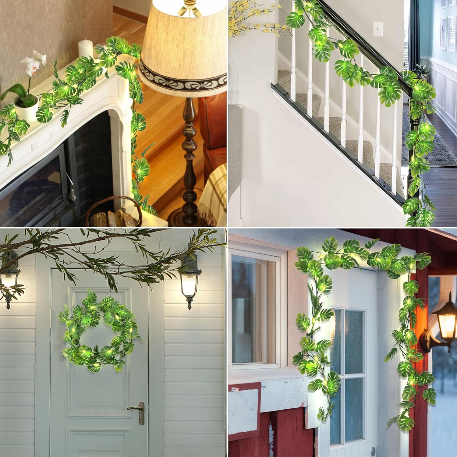 RECUTMS Artificial Monstera Leaf Vines Whit Light 2Pcs, 5.9FT Fake Hanging Ivy Plant Faux Tropical Palm Leaves Greenery Vine Garland Indoor Outdoor Garden Porch Patio Jungle Luau Birthday Party Décor-VerdiqueGarden