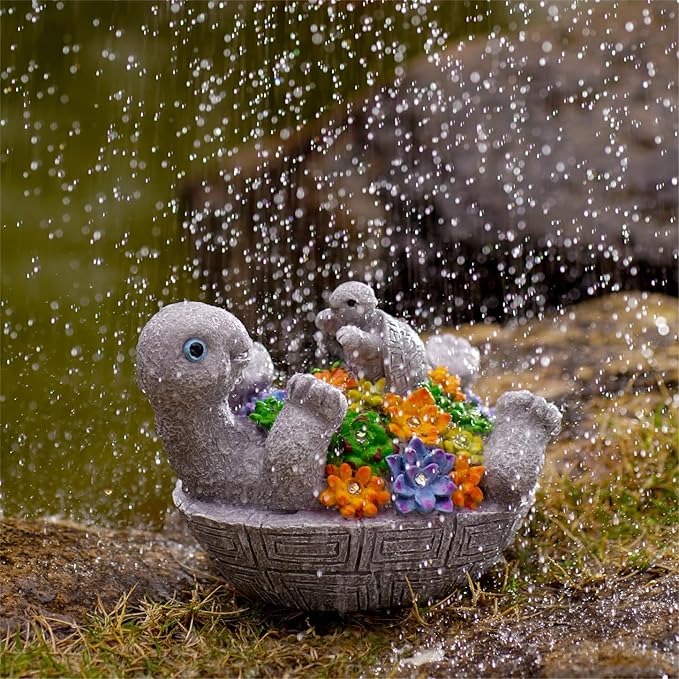 Solar Turtle Figurines Garden Decor, Cute Turtle Statue with Baby with 8 LED Solar Lights Garden Lawn Decorations for Patio & Yard, Gifts for Mom-VerdiqueGarden