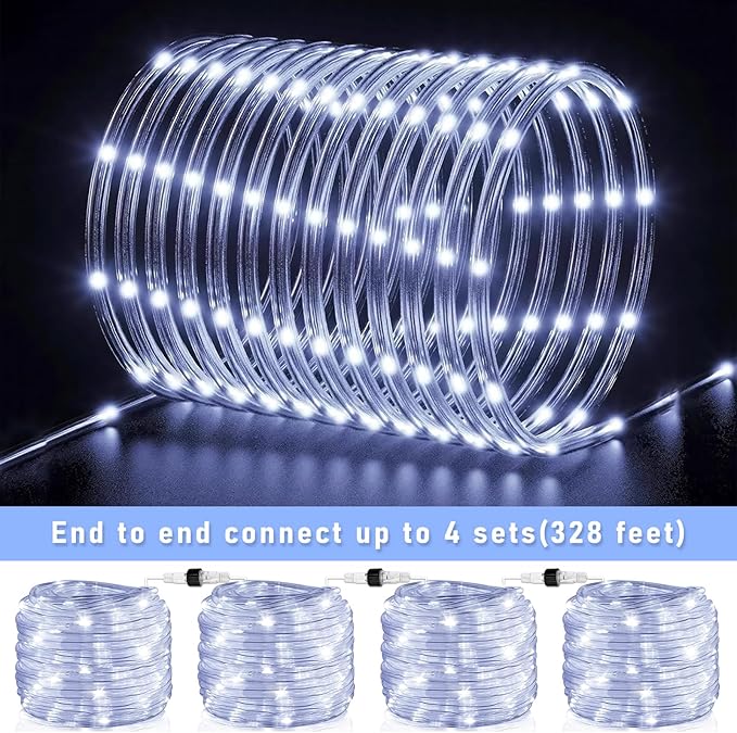 100FT 300 LED Rope Lights for Outside, Christmas String Lights with Waterproof 8 Modes, Connectable Plug in Fairy Lights for Indoor Bedroom Outdoor Patio Pool Garden Party Holiday Decor, White-VerdiqueGarden