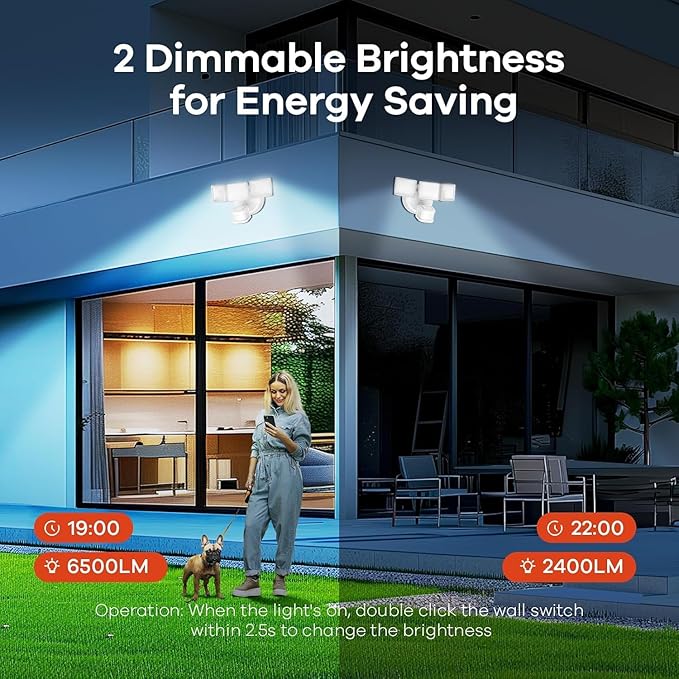 OREiN 10000LM Flood Lights Outdoor, 180°/75FT Motion Sensor Outdoor Lights 4 Modes Dimmable Dusk to Dawn Floodlights IP65 Waterproof for 8000SQ.FT Area for Big Patio, Driveway, White (Hardwired)-VerdiqueGarden