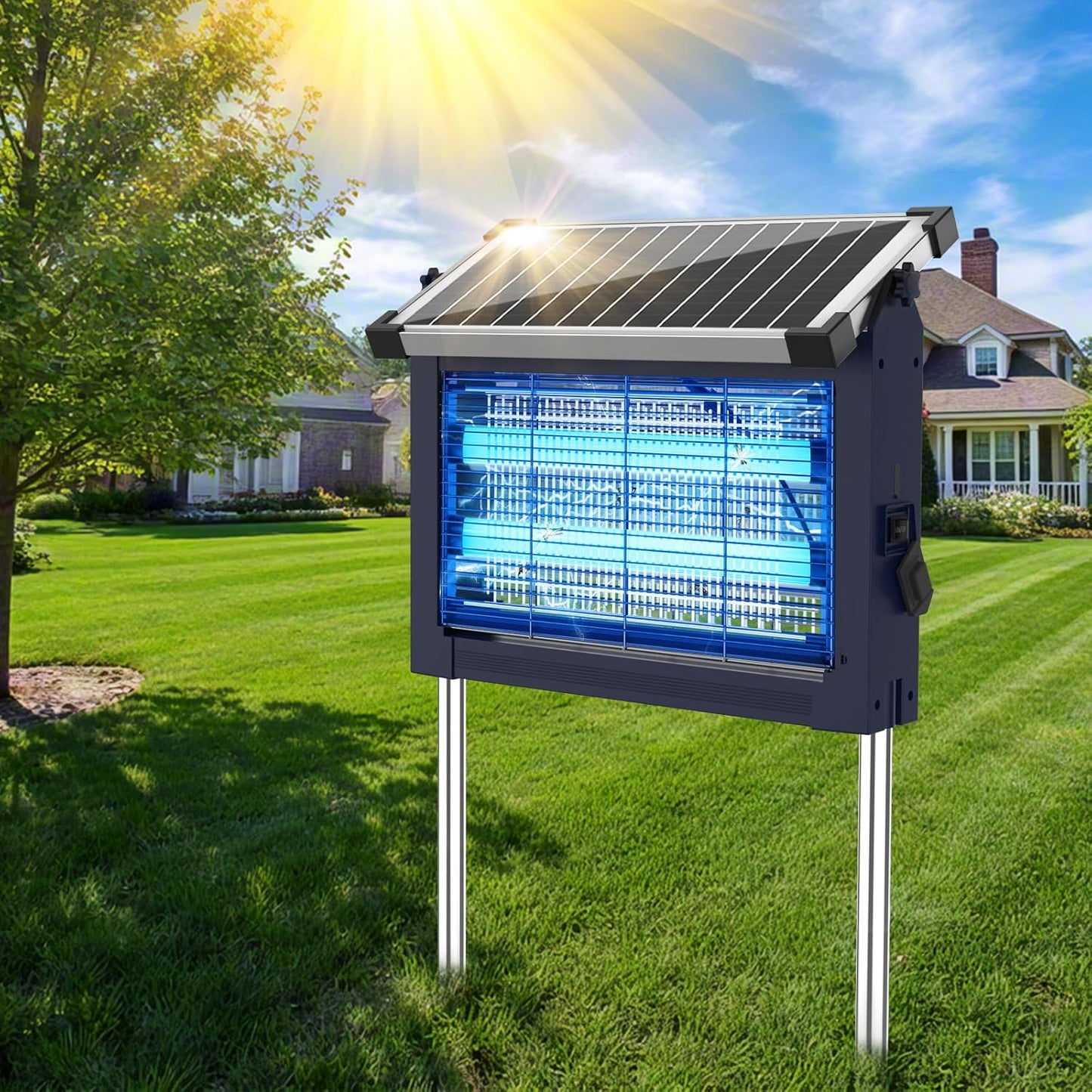 Solar Bug Zapper Outdoor, Mosquito Zapper Waterproof Electric Fly Zapper Rechargeable Mosquito Killer Lamp with 10W Solar Panel, 4500V Cordless Fly Trap for Backyard, Patio, Garden, RV, Camping-VerdiqueGarden