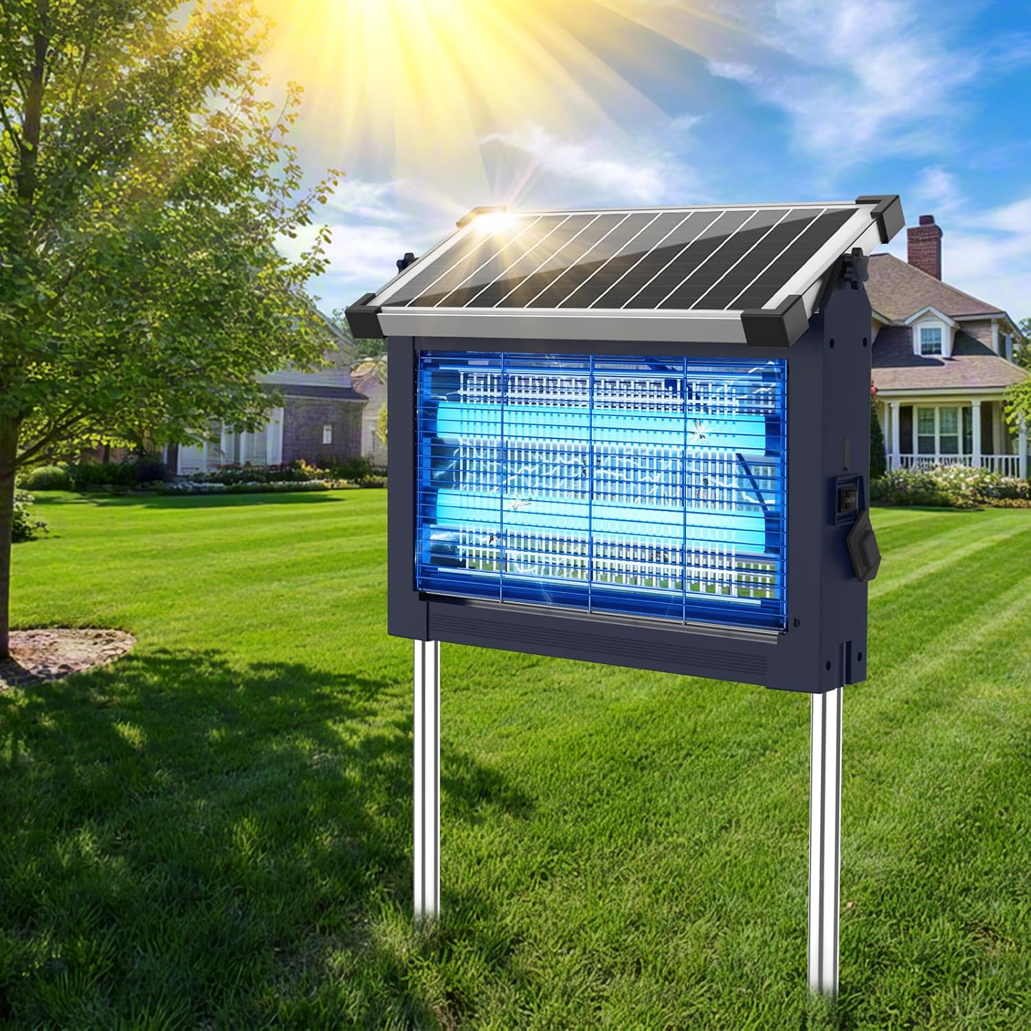 Solar Bug Zapper Outdoor, Mosquito Zapper Waterproof Electric Fly Zapper Rechargeable Mosquito Killer Lamp with 10W Solar Panel, 4500V Cordless Fly Trap for Backyard, Patio, Garden, RV, Camping-VerdiqueGarden