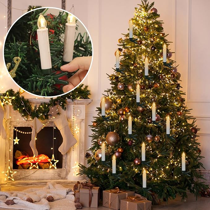 DRomance Christmas Tree Flameless Taper Candle Lights Battery Operated with 10-Key Remote and Timer, 10 Pack Plastic Flickering LED Taper Candles Multi-Using Home Garden Holiday Decor 3.4"-VerdiqueGarden