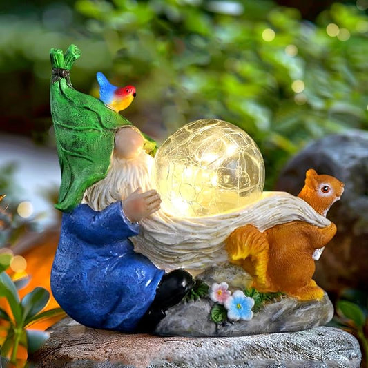 Garden Gnomes Statue Outdoor Decor,Solar Gnome Statue for Outside -Resin Blue Gnome Yard Art Gifts for Mom,Grandmam Birthday Gift-VerdiqueGarden