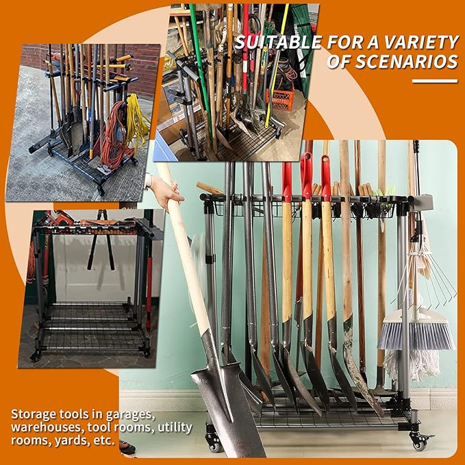 garden tool organizer metal Garage Storage Holder storage large long lawn tools heavy duty tool rack sturdy yard cart yard tool organizer for garage-VerdiqueGarden