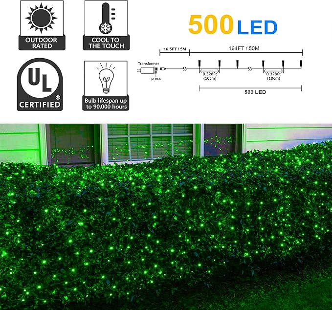 164Ft 500 LED St Patrick's Day Lights, Waterproof 8 Twinkle with Memory Functions Green String Lights for Indoor Outdoor Tree Garden Decoration (Green)-VerdiqueGarden