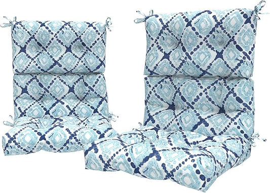 LVTXIII Outdoor Tufted High Back Cushions Set of 2 Patio Seasonal Replacement Rocking Chair Cushion with Ties, Solid Seat and Back Chair Cushion, (44” L x 22W”, Boho Geometry Blue)-VerdiqueGarden