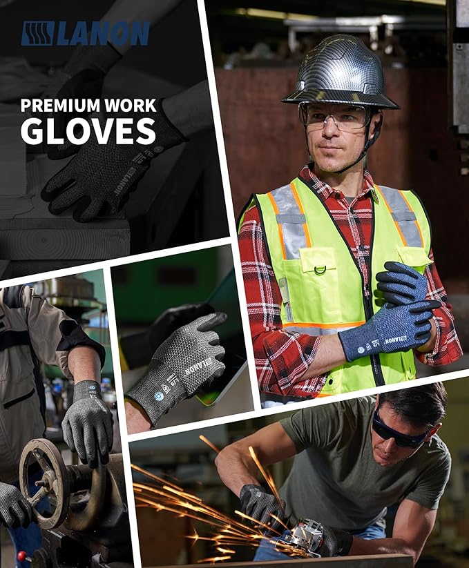 LANON Gardening Gloves for Men Women, 2 Pairs Nitrile Coated Garden Gloves with Grip, Breathable B.COMB AIR Technique, Dusty Olive & Bluebird, Large-VerdiqueGarden