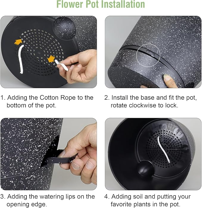 12 inch Large Self Watering Pots, Plant Pots with Mesh Drainage Holes for Indoor Outdoor Plants, Plastic Planters with Deep Reservoir for Garden House Flower Plants, Speckled Black-VerdiqueGarden