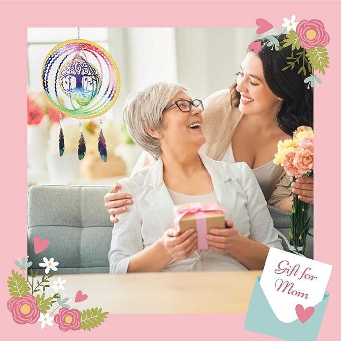 VP Home Tree of Life Dreamcatcher with Feathers Kinetic Wind Spinners - Native American Garden Decor - Sculpture Spinner for Yard and Garden Outdoor - Metal Large Hanging Dreamcatcher - 10"W x 16.5"H-VerdiqueGarden