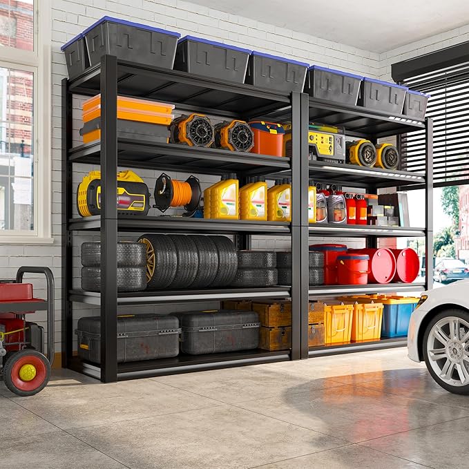 REIBII Garage Shelving Heavy Duty Garage Storage Shelves, Extra Large Adjustable Storage Rack with 5 Tier Metal Shelving Unit, 2500LBS Loads Heavy Duty Shelf, Easy Assembly, 2 Pack-VerdiqueGarden