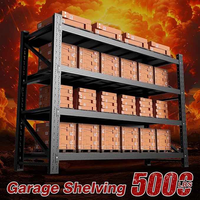 7000LBS Metal Steel Storage Shelves - 78.7" W Black 4 Tier Heavy Duty Rack Commercial Industrial Shelving with Adjustable Shelf for Basement Garage Warehouse - 78.7" W x 24" D x 78.7" H-VerdiqueGarden