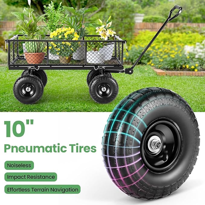 Homdox 660LB Garden Cart on Wheels, Heavy Duty Yard Wagon with 180° Rotating Handle, Mesh Foldable Garden Wagon Outdoor Utility Carts for Camping, Sports, Garden, Beach, Farm, Fishing, Black-VerdiqueGarden