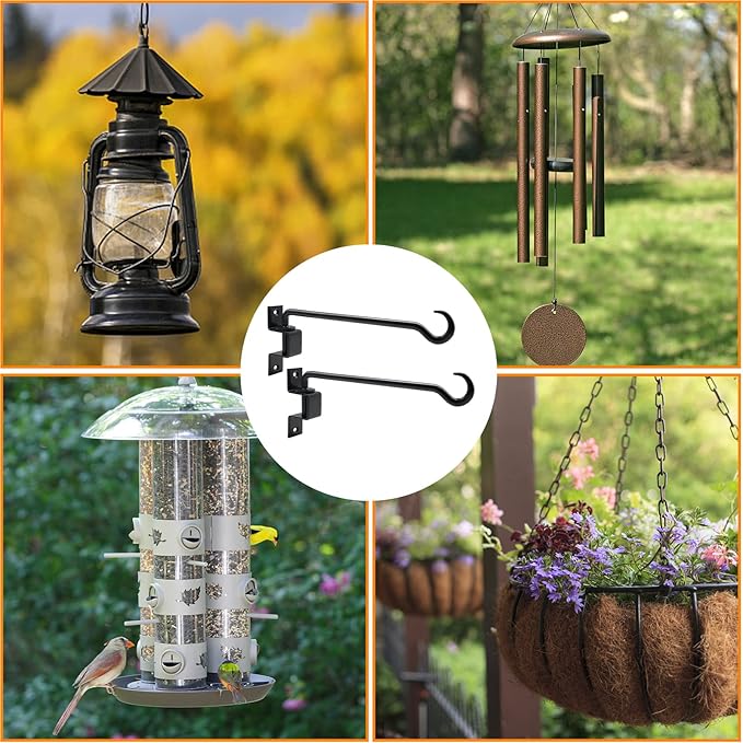 12 inch 2 Pack Swivel Plant Hangers Outdoor Heavy Duty - Black Iron Plant Hanging Hook Bracket for Flowers Baskets Pots Bird Feeder Lanterns Wind Chimes-VerdiqueGarden