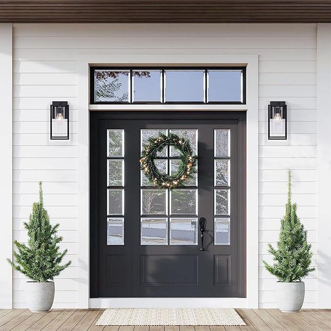 Pia Ricco Outdoor Wall Lights, Black Outdoor Wall Lantern with Square Clear Glass Shade, Waterproof Exterior Lighting Fixtures, Modern Front Porch Lighting for House, Garage, E26 Base, ETL Listed-VerdiqueGarden