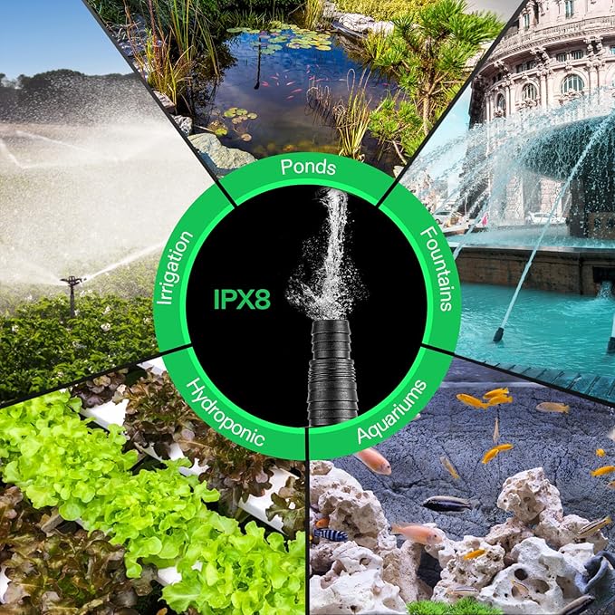 VIVOSUN 1600 GPH Submersible Water Pump, 100W Pond Pump, Ultra Quiet Aquarium Pump with 15FT. Lift Height for Pond, Waterfall, Fish Tank, Statuary, Hydroponic-VerdiqueGarden