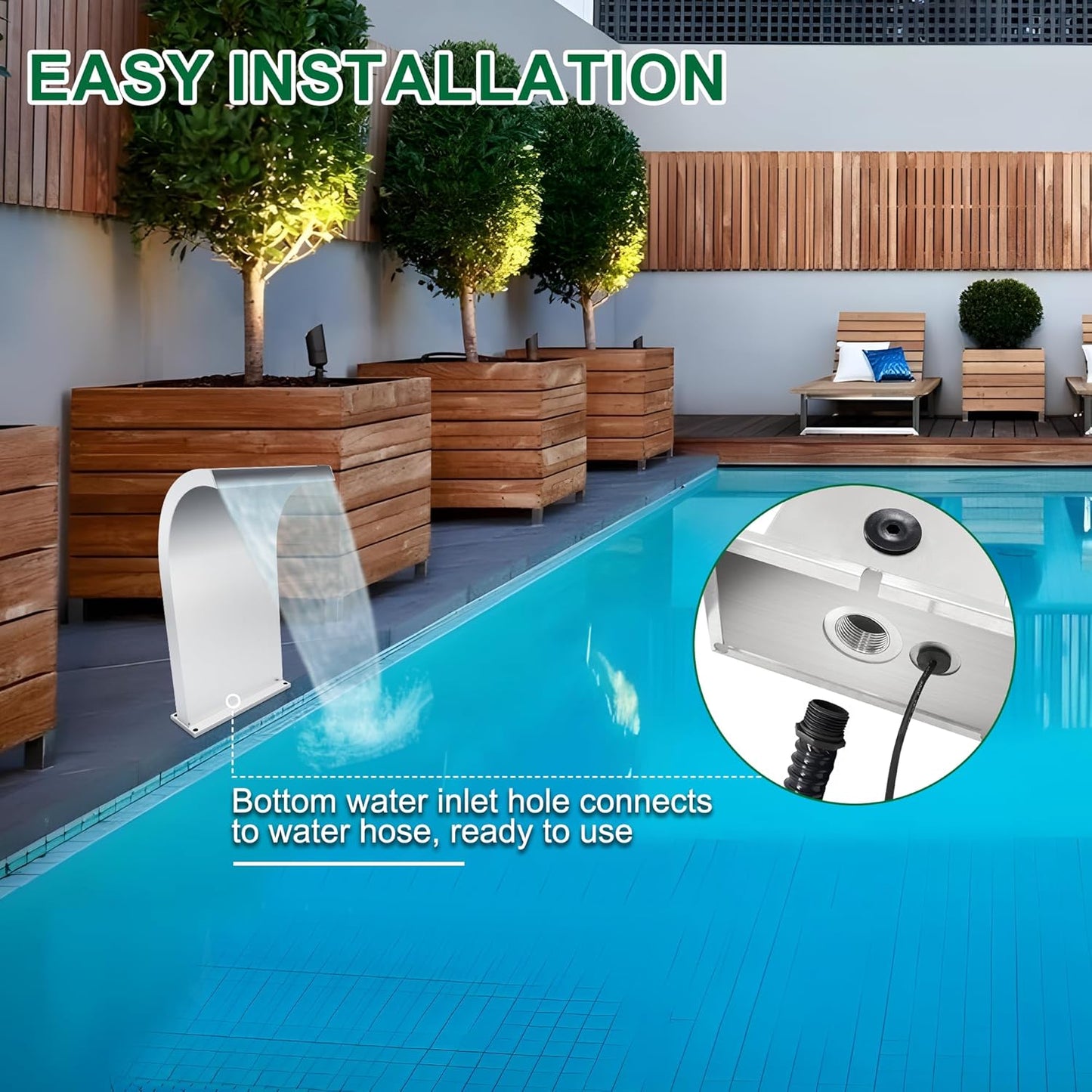 S-Shape Waterfall Spillway Ground Pool Fountain, LONGRUNNEW 304 Stainless Steel Outdoor Water Feature 24.13'' x 9.37'' x 15.39'' for Garden Decor, Landscape Accents & Patio Pond Water Feature-Large-VerdiqueGarden