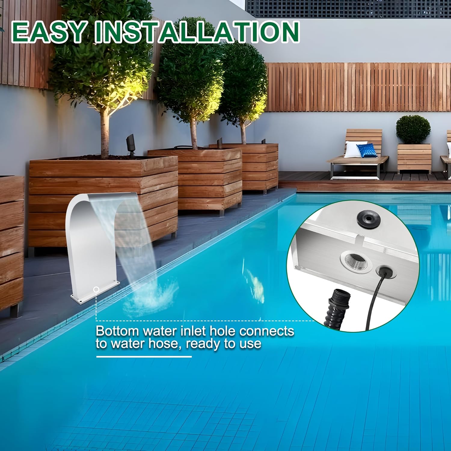 S-Shape Waterfall Spillway Ground Pool Fountain, LONGRUNNEW 304 Stainless Steel Outdoor Water Feature 24.13'' x 9.37'' x 15.39'' for Garden Decor, Landscape Accents & Patio Pond Water Feature-Large-VerdiqueGarden