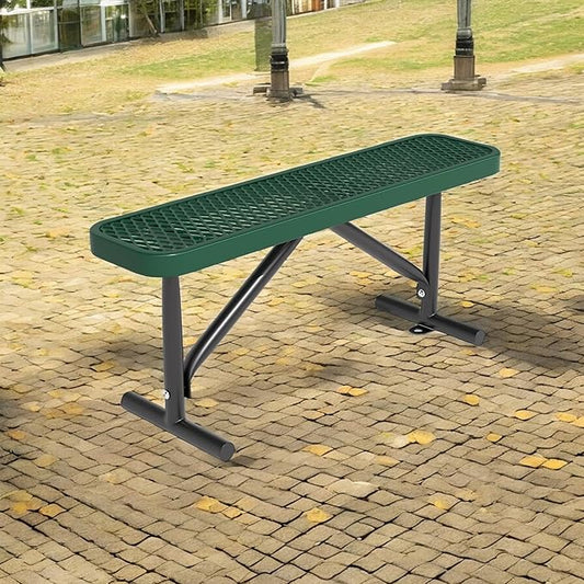 48" L Outdoor Steel Flat Bench, Heavy Duty Metal Park Bench for Outside, Expanded Metal, Commercial Benches Mesh Bench for Shopping Mall, Store, Lawn, Park, Patio, Deck, Garden (Green, 4FT)-VerdiqueGarden