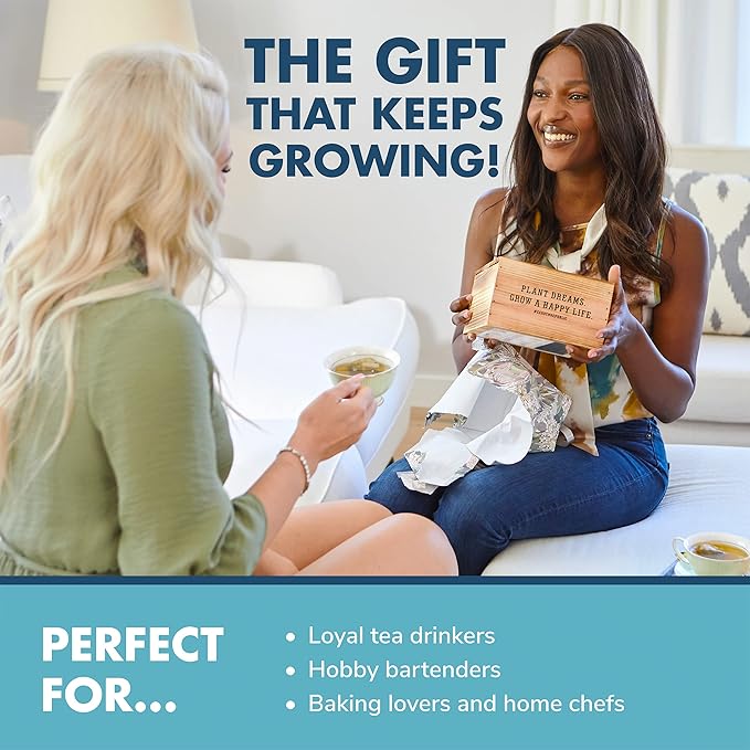 Indoor Herb Garden Seed Starter Kit - Herbal Tea Growing Kits, Grow Medicinal Herbs Indoors, Seeds for Planting, Soil, Plant Markers, Pots, Infuser, Planter Box, Gardening Gifts for Women-VerdiqueGarden