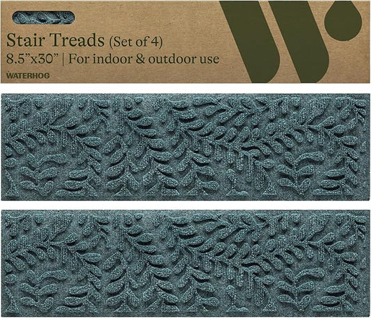 Bungalow Flooring Waterhog Stair Treads (Set of 4) – 8 1/2 x 30 Inches, Durable, Water-Trapping, Indoor/Outdoor Floor Covering, Boxwood Collection – Made in USA, Bluestone