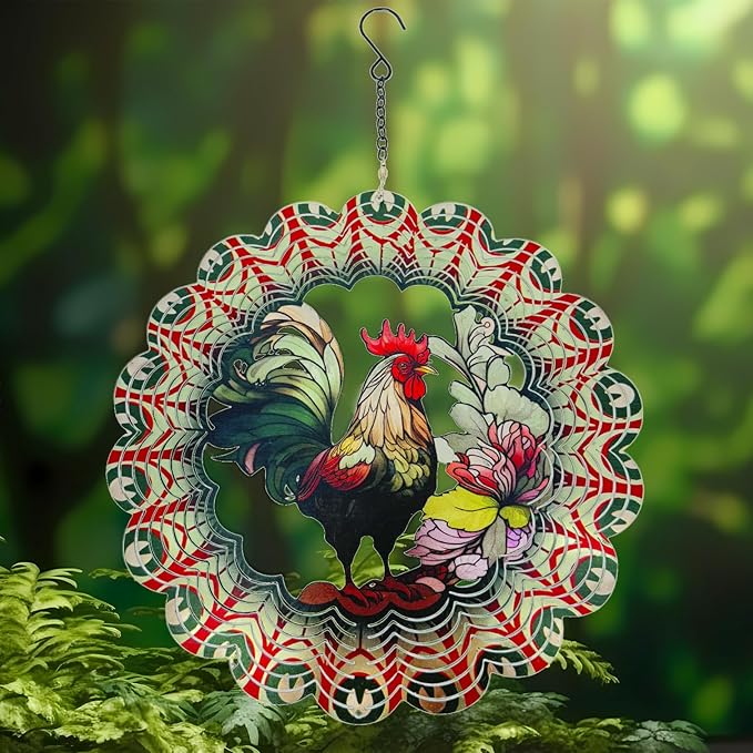 Rooster Metal Wind Spinners - Gifts for Women Mom Grandma Wife, 12 inch 3D Indoor Outdoor Garden Decoration Crafts Cock Wind Spinner, Unique Outdoor Ornament-Suitable As a Creative Gift-VerdiqueGarden