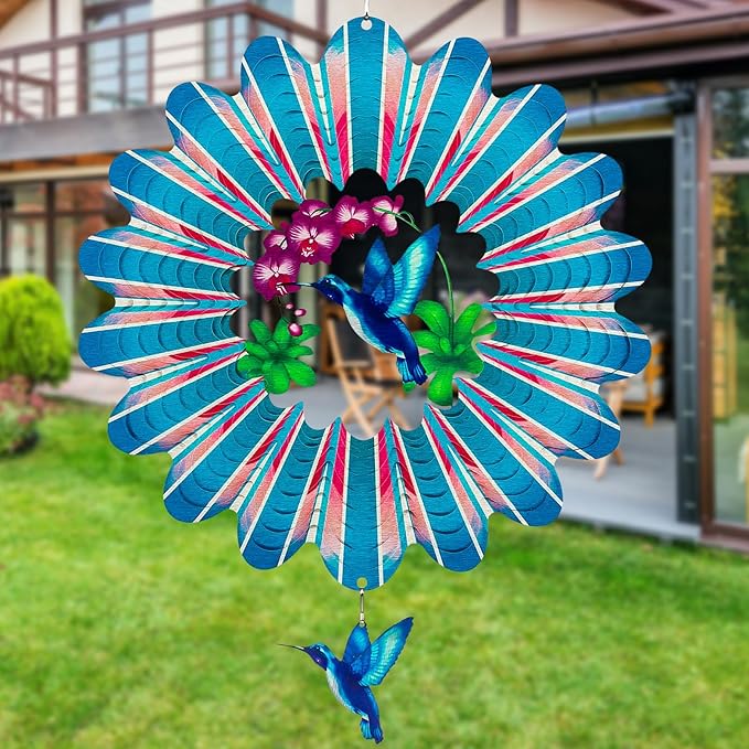 TUOKING Hummingbird Wind Spinners Outdoor Garden Decor 12 Inch 3D Hanging Wind Sculpture Stainless Steel Wind Spinner for Yard and Garden Decoration Worth Gift for Women-VerdiqueGarden