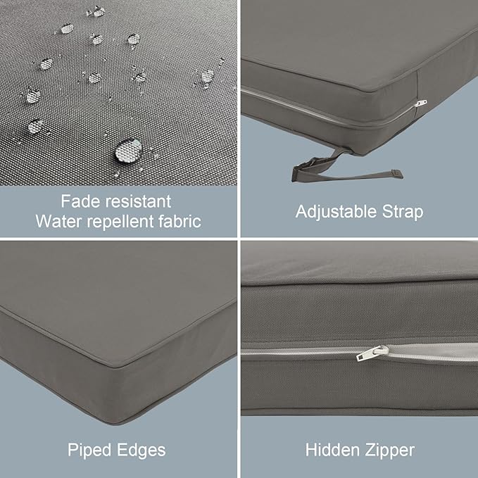 LVTXIII Patio Chair Cushions 19"x19"x3", Water-Repellent Outdoor Seat Cushions for Patio Furniture, Square Chair Pads with Ties for Home Garden Decoration, Set of 2, Dark Grey-VerdiqueGarden