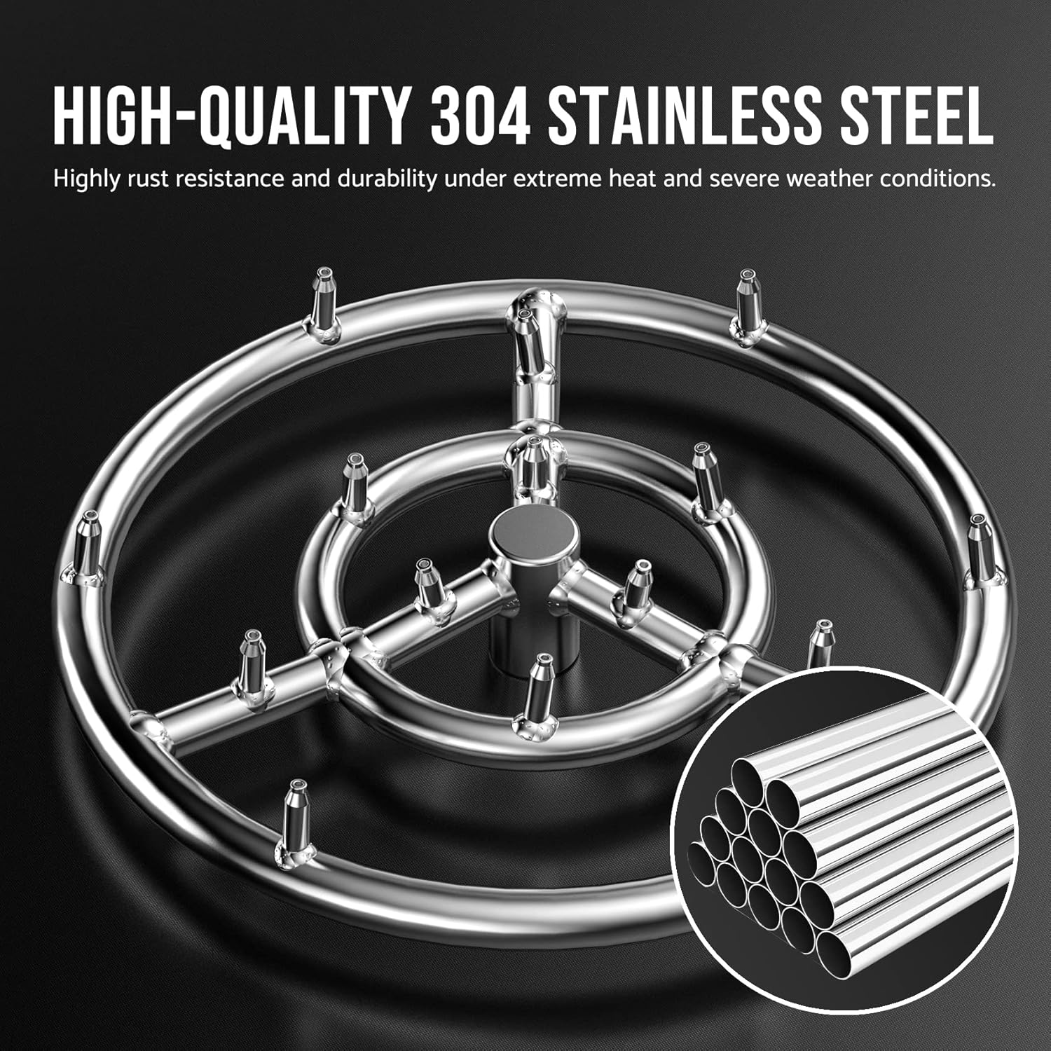 Skyflame 12-Inch Round Stainless Steel Fire Pit Jet Burner Ring - High Flame-VerdiqueGarden