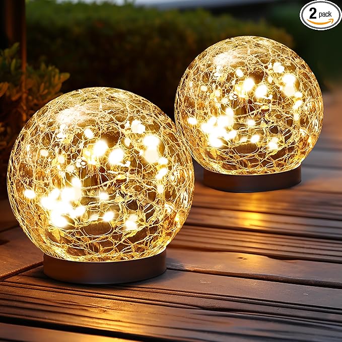 Solar Globe Lights Outdoor Waterproof-Solar Balls for Garden-Cracked Glass Ball Solar Lights Outdoor-Solar Orbs for Outside-Outdoor Decorations for Patio and Yard Lawn Backyard Decor-VerdiqueGarden