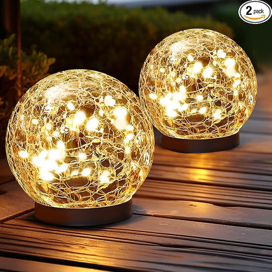Solar Globe Lights Outdoor Waterproof-Solar Balls for Garden-Cracked Glass Ball Solar Lights Outdoor-Solar Orbs for Outside-Outdoor Decorations for Patio and Yard Lawn Backyard Decor-VerdiqueGarden