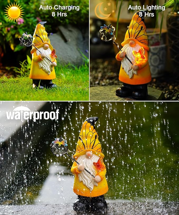 Solar Gnome Outdoor Statues for Garden: Outside Decor with Warm Lights Clearance for Yard Art Lawn Ornaments Porch Patio Balcony - Birthday Gifts for Grandma Mom Women-VerdiqueGarden