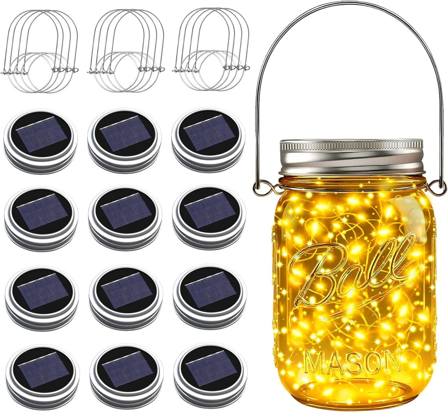ZNYCYE Mason Jar Solar Lights for Outside, 12 Pack 30 LED Fairy Firefly Lights Mason Jar Solar Lids Outdoor Waterproof String Lights with Hangers(NO JARS) for Patio Garden Yard Lawn Decor - Warm White-VerdiqueGarden