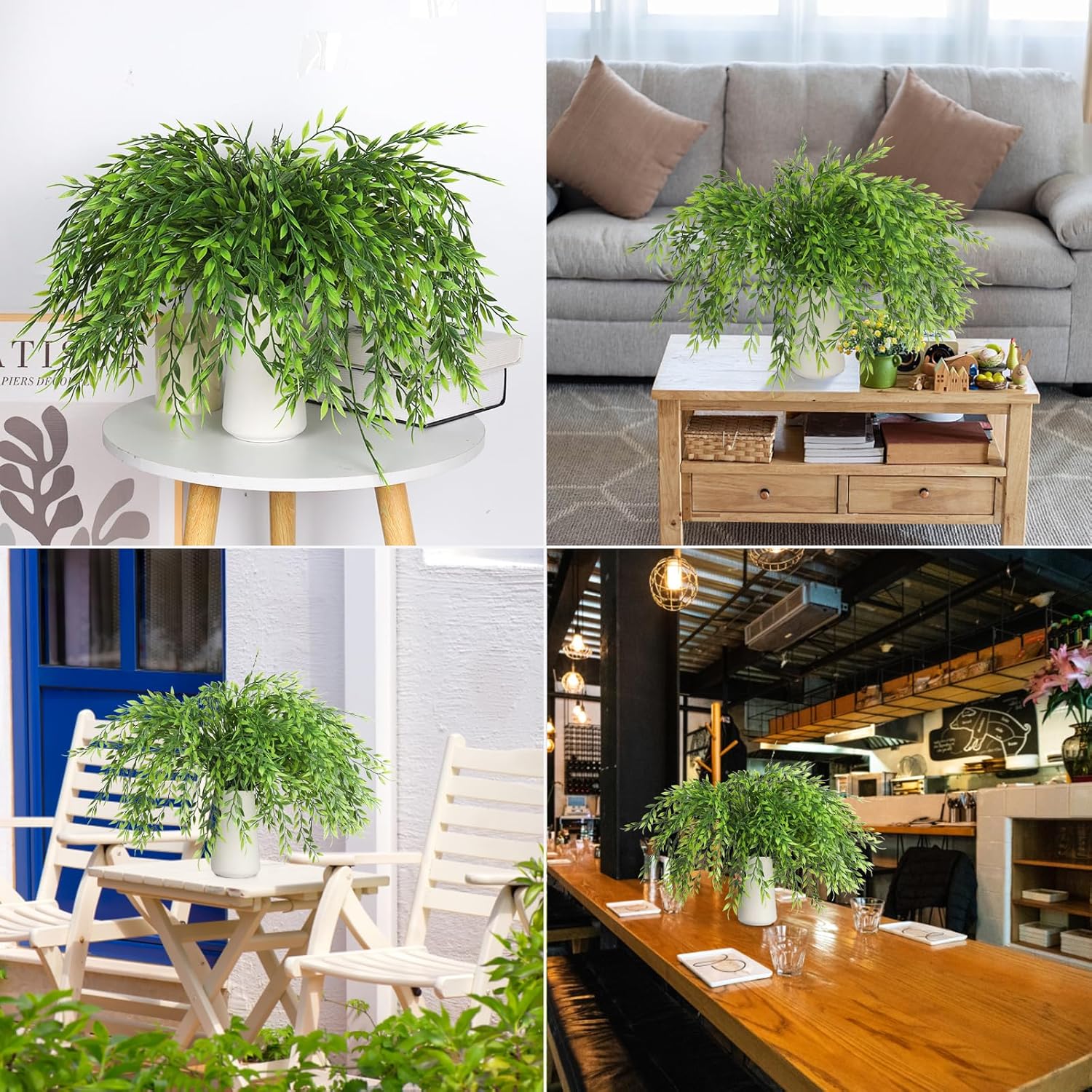 RECUTMS Artificial Weeping Willow 6Pcs,Plastic Leaves Twig Plants Greenery Fake Hanging Ivy Garland UV Resistant for Indoor Outdoor Home Garden Wall Baskets Wedding Party Table Planter Filler Decor-VerdiqueGarden