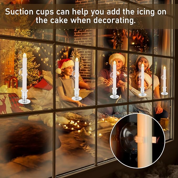 8 Pack Christmas Window Candles, Battery Operated with Timer Remote, LED with Candle Holders Suction Cups, Flickering for Christmas Decorations, Silver-VerdiqueGarden