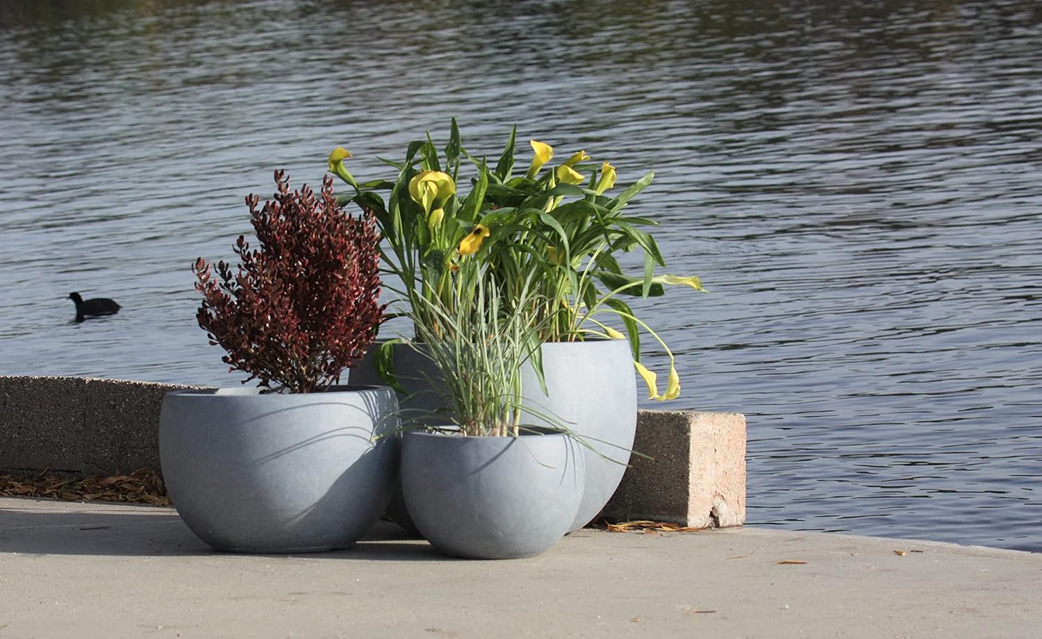 Kante 19.9",15.7",11.8" Dia Round Concrete Planter Set of 3, Outdoor/Indoor Large Bowl Plant Pots with Drainage Hole and Rubber Plug for Garden Patio Balcony Home, Gray-VerdiqueGarden