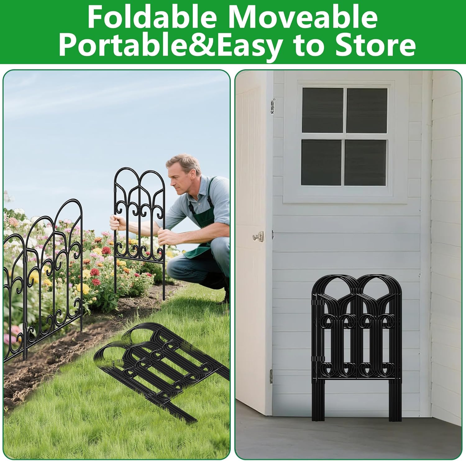 AMAGABELI GARDEN & HOME 10 Panels 22in(H)×10ft(L) Decorative Garden Fences and Borders for Dogs No Dig Metal Fence Panels Garden Edging Border Fence for Animal Barrier Fencing for Flower Beds Yard-VerdiqueGarden