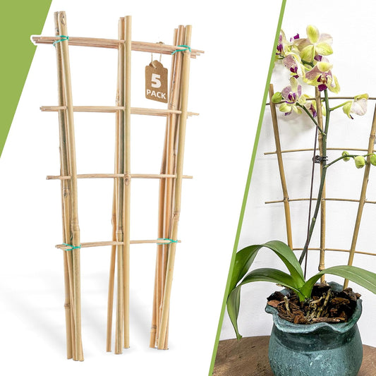 5 Pack 16" Bamboo Trellis for Climbing Plants-Natural Garden Ladder Fan -Shaped Plants Support Trellis for Potted Plant Decor in Door-VerdiqueGarden