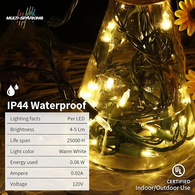 MULTI-SPARKING White Christmas LED Lights - 100 Count Warm White Holiday String Lights for Tree, Party, Wedding, Indoor and Outdoor Use, 33 Feet Green Wire, UL Certified, Connectable-VerdiqueGarden