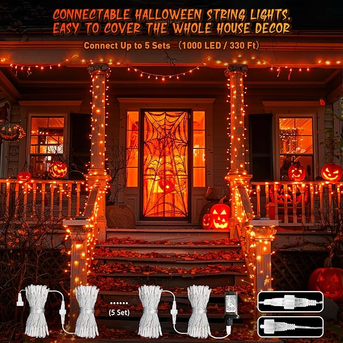 JMEXSUSS 66ft 200 LED Thanksgiving Lights Outdoor, Orange String Lights Indoor Clear Wire, 8 Modes Orange Christmas Lights Plug in for Fall Autumn Harvest Tree Garden Patio Thanksgiving Decorations-VerdiqueGarden