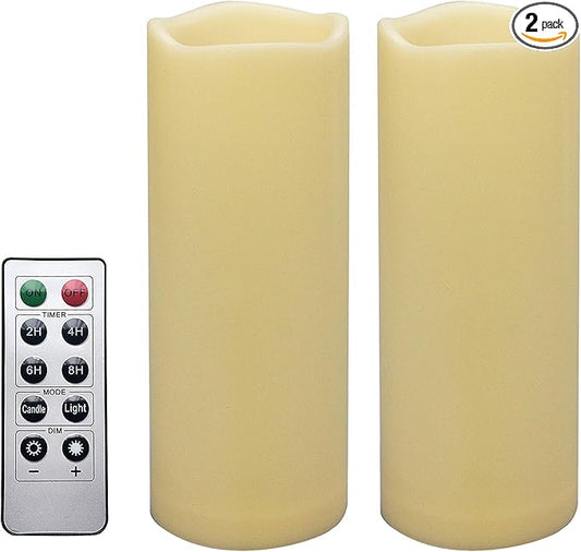 iZAN 2 PCS Outdoor Flameless LED Pillar Candle with Remote & Timer - Long Lasting Waterproof Flickering Battery Operated Electric Candle for Christmas Lantern Party Wedding Decoration 3"x8"-VerdiqueGarden