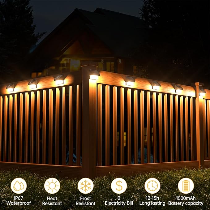 AOSEA Solar Fence Lights Waterproof, Deck Lights Solar Powered with Tungsten Bulbs, Solar Outdoor Lights for Garden Decor, Yard, Patio, Fence, 4 Pack (Warm White), Black, WL-L-003B-4PACK-24-VerdiqueGarden