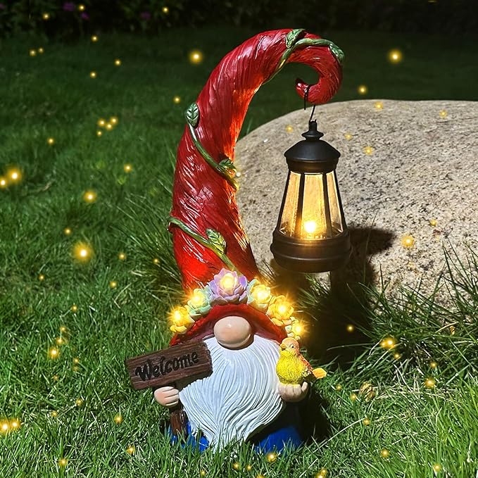 Gnome Garden Decor Statue Solar Lights Outdoor Decor with Succulent and 6 LED Lights,for Balcony,Garden,Patio,Yard,Lawn,Housewarming Birthday Gifts for Women/Mom/Grandma-VerdiqueGarden