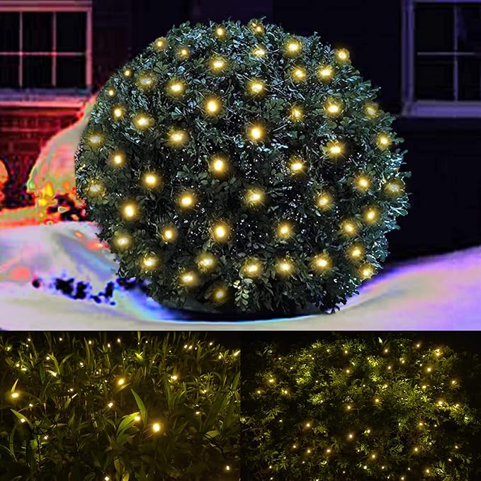 LED Christmas Net Lights Outdoor Christmas Decorations for Bushes,100LED 5ftx5ft Connectable Green Wire Net Christmas Lights for Outdoor indoor Yard Mesh Shrub Tree Decor ,UL Certified(Warm White)-VerdiqueGarden