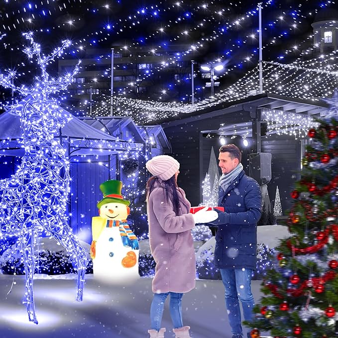 KNONEW 403FT 1000 LED Christmas Lights Outdoor String Light with 8 Modes and Timer Memory Waterproof Fairy Lights Decorations for Xmas Tree Yard Wedding Backdrop Decor(Blue and White)-VerdiqueGarden