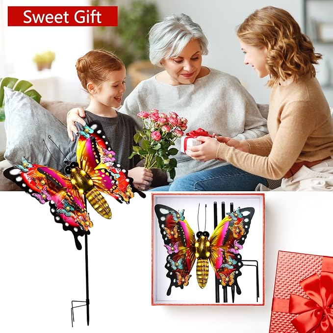 Solar Garden Lights, Outdoor Butterfly Garden Decor Large 41" Metal Decorative Garden Stake Lights, Waterproof Butterfly Decoration for Outside Patio Yard Porch Birthday Gardening Gifts for Mom Women-VerdiqueGarden